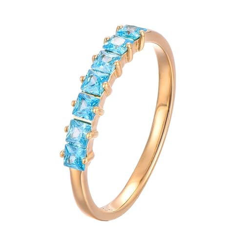 Eleganter 925 Silber Ring 18K vergoldet mit blauen Zirkonia Steinen in Geschenk Box Größen 50 52 54 56 58 60 Damen Ring Gold Wasserfest Goldschmuck Sterling Silber Sintra 60 von BlinqBlinq