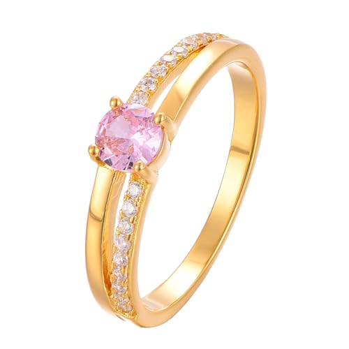 Eleganter 925 Silber Ring 18K vergoldet mit rosa Zirkonia Stein in Geschenk Box - Größen 50, 52, 54, 56, 58, 60 - Damen Ring Gold Wasserfest - Goldschmuck Sterling Silber - Tartu (52) von BlinqBlinq