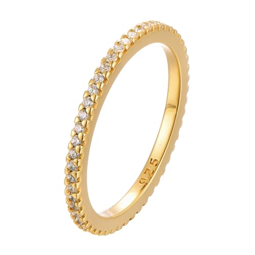 Eleganter 925 Silber Vorsteckring 18K vergoldet mit Zirkonia Steinen in Geschenk Box Größen 50 52 54 56 58 60 Damen Ring Gold Wasserfest Goldschmuck Sterling Silber Sevilla 56 von BlinqBlinq