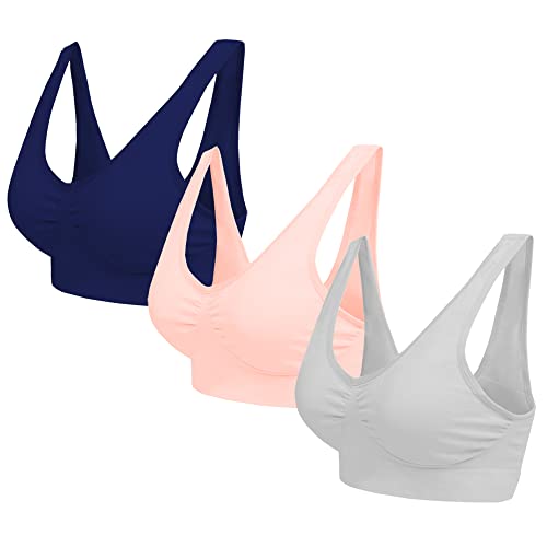 Set of 3 6 9, 3 Pack Seamless Bras Non Padded Comfort Everyday Bra Non Wired Nursing Bra Top Yoga for Women Gym (DE/NL/SE/PL, Alphanumerisch, 4XL, Regular, Regular, Marineblau/Grau/Pfirsich) Set of 3 6 9, 3 Pack Seamless Bras Non Padded Comfort Everyday Bra Non Wired Nursing Bra Top Yoga for Women Gym (DE/NL/SE/PL, Alphanumerisch, 4XL, Regular, Regular, Marineblau/Grau/Pfirsich) von Blu Apparel