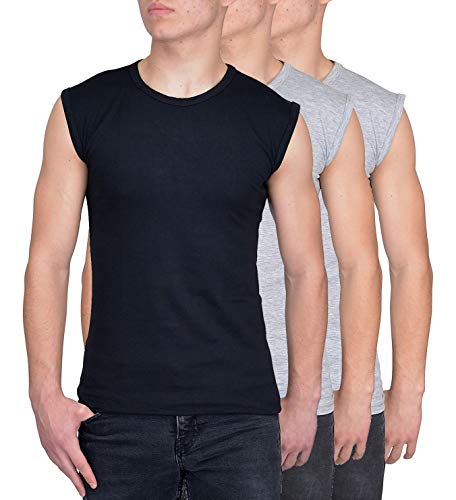 Blue Ness 3er Pack Herren T-Shirt Ärmellos - Herren Muskelshirt - Multipack Unterhemd Shirt für Fitness oder Freizeit - Herren Tank Shirt - Farbe 2xG/1xS-XL von Blue Ness