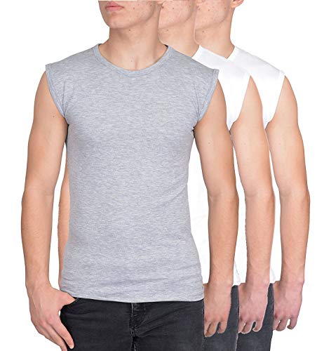 Blue Ness 3er Pack Herren T-Shirt Ärmellos - Herren Muskelshirt - Multipack Unterhemd Shirt für Fitness oder Freizeit - Herren Tank Shirt - Farbe 2xW/1xG-L von Blue Ness