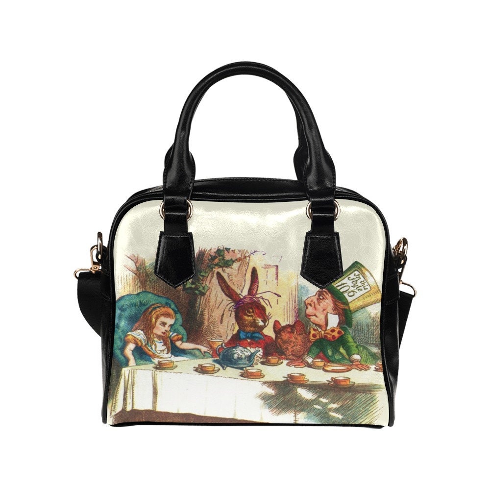 Vintage Alice Im Wunderland Handtasche Teeparty, Schultertasche, Vegane Umhängetasche, Illustration Bowler von BlueStarTrader