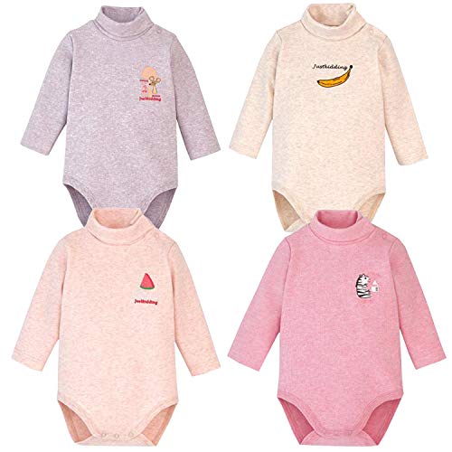 Blueleyu Babybody mit langen Ärmeln, Rollkragen, 100 % Baumwolle, 4er-Pack, Winter-dick (4er-Pack Pink Series), 68 von Blueleyu