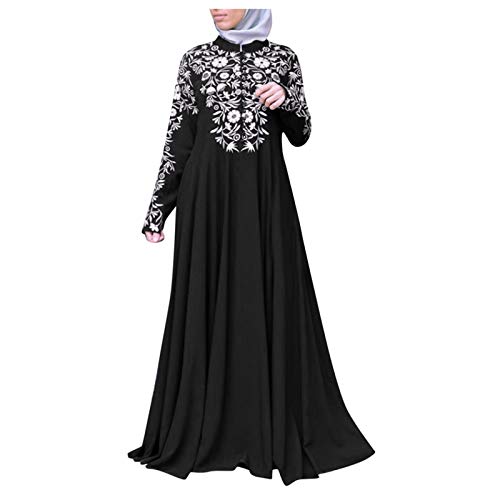 Bluelucon Muslimische Kleider Damen Dubai Hijab Hochzeit Abaya Kleid Tesettür Giyim Ramadan Eid Alltag Muslim Druck Kaftan Islamisch Schwarz S von Bluelucon