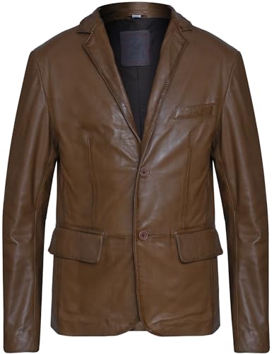 Blueorn Herren Echtleder Blazer Leder Sakko aus echtem Lammleder (DE/NL/SE/PL, Alphanumerisch, XXL, Regular, Regular, Camel) von Blueorn