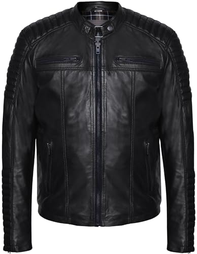 Blueorn Herren Lederjacke Erik Übergangsjacke - Echtleder Bikerjacke Freizeitjacke - Vintage Steppjacke aus Lamm Nappa echt Leder Schwarz (DE/NL/SE/PL, Alphanumerisch, M, Regular, Regular, Schwarz) von Blueorn