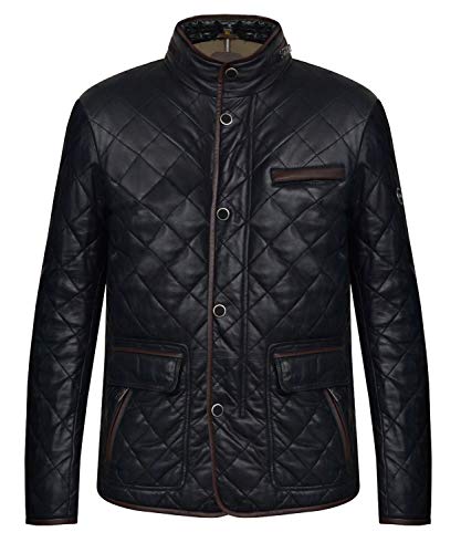 Blueorn Öjvind Lederjacke Herren Steppjacke aus Lammnappa Leder - Übergangsjacke mit business Rautenmuster & Modern Fit - Design mit gestepptem Lammleder (as3, alpha, m, regular, regular, Schwarz) von Blueorn