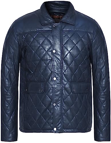 Blueorn Öjvind Lederjacke Herren Steppjacke aus Lammnappa Leder - Übergangsjacke mit business Rautenmuster & Modern Fit - Design mit gestepptem Lammleder (as3, alpha, l, regular, regular, Blau) von Blueorn