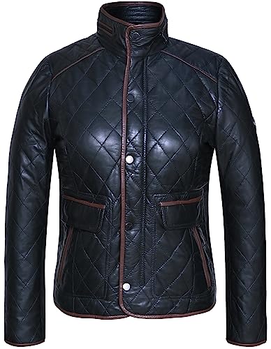 Blueorn Damen Lederjacke RENAA Steppjacke aus echtes Premium Schafsleder Leder - Gesteppte Jacke Daunenjacke Schwarz (as3, alpha, xx_l, regular, regular, Schwarz) von Bluepiel