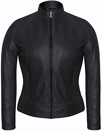 Bluepiel Damen Lederjacke KLARA Bikerjacke mit Stehkragen - Modernen Echtleder Jacke aus Lammnappa Leder Schwarz (as3, alpha, 3x_l, regular, regular, Schwarz) von Bluepiel