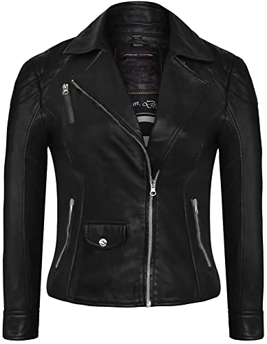 Bluepiel Eleni Lederjacke Damen - Modernen Bikerjacke Echtleder Jacke Übergangsjacke Tailliert mit Reverskragen Braun aus feinstem Lammnappa Leder (M, Schwarz) von Bluepiel