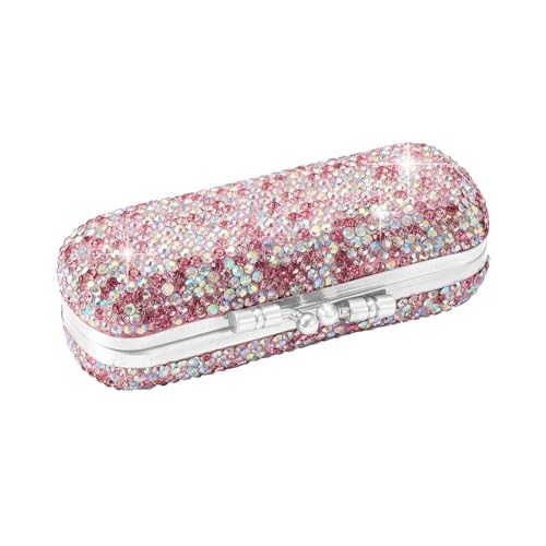 Blueshyhall Lippenstift Etui Spiegel Mini, Lippenstift Etui mit Deckel, Hartschalen Lippenstift Organizer Klein Mit Bling Kristall Diamant Für Frauen, Herren, Reisen, Handtaschem (Rosa) von Blueshyhall