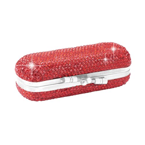 Blueshyhall Lippenstift Etui Spiegel Mini, Lippenstift Etui mit Deckel, Hartschalen Lippenstift Organizer Klein Mit Bling Kristall Diamant Für Frauen, Herren, Reisen, Handtaschem (Rot) von Blueshyhall