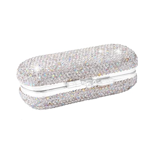 Blueshyhall Lippenstift Etui Spiegel Mini, Lippenstift Etui mit Deckel, Hartschalen Lippenstift Organizer Klein Mit Bling Kristall Diamant Für Frauen, Herren, Reisen, Handtaschem (Weiß) von Blueshyhall