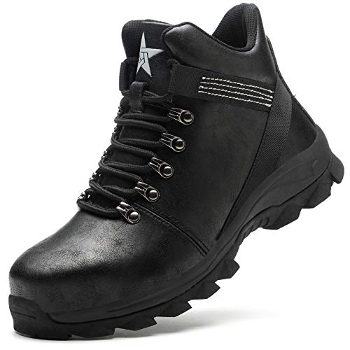 Blueskyli Sicherheitsschuhe Herren Sicherheitsstiefel Damen Arbeitsschuhe S3 Leicht Wasserdicht Hoch Schutzschuhe mit Stahlkappe Gr 44, Schwarz von Blueskyli