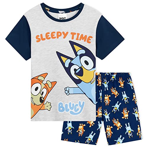Bluey Pyjama Kinder Kurz - Paar T-Shirt und Kurzer Schlafanzug Mädchen - Schlafanzug Kinder kurz, Shorty Pyjamas für Jungen und Mädchen 2–6 Jahren (Grau/Blau, 5-6 Jahre) von Bluey