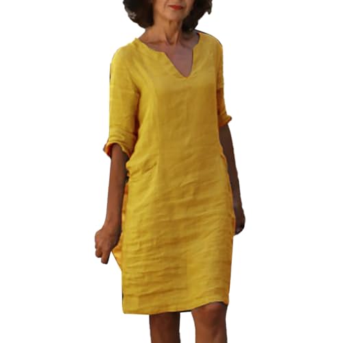 Leinenkleid Damen Sommer V-Ausschnitt 3/4 Ärmel Sommerkleid Leicht Und Luftig Knielang Leinenkleider Casual Blusenkleid Freizeitkleid Strandkleide A-Linie Kleid Leinen Kleidung Leinenkleid Damen Sommer V-Ausschnitt 3/4 Ärmel Sommerkleid Leicht Und Luftig Knielang Leinenkleider Casual Blusenkleid Freizeitkleid Strandkleide A-Linie Kleid Leinen Kleidung von BlzzWo