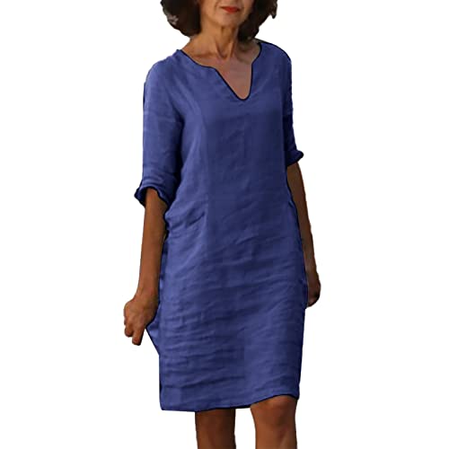 Leinenkleid Damen Sommer V-Ausschnitt 3/4 Ärmel Sommerkleid Leicht Und Luftig Knielang Leinenkleider Casual Blusenkleid Freizeitkleid Strandkleide A-Linie Kleid Leinen Kleidung Leinenkleid Damen Sommer V-Ausschnitt 3/4 Ärmel Sommerkleid Leicht Und Luftig Knielang Leinenkleider Casual Blusenkleid Freizeitkleid Strandkleide A-Linie Kleid Leinen Kleidung von BlzzWo