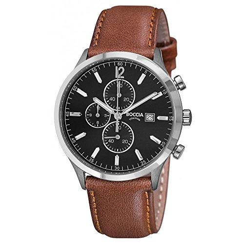 Boccia Herren Chronograph Quarz Uhr mit Leder Armband 3753-04 von Boccia