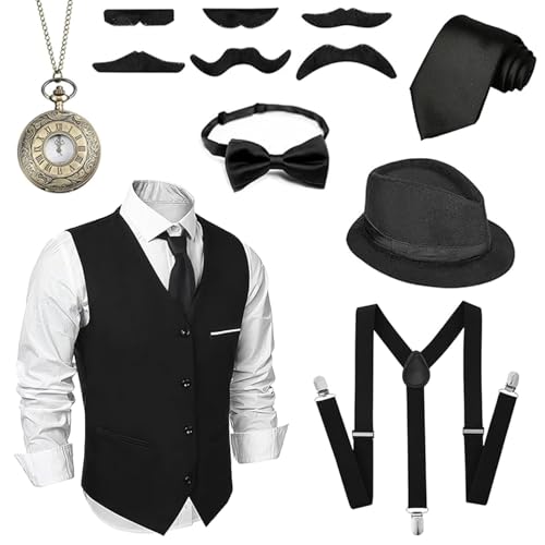 20er Jahre Herren, Mafia Kostüm Herren, 20er Jahre Accessoires, Fasching Kostüme Herren Hosenträger Herren Kostüm Set Deko, Peaky Blinders Kostüm mit Westen & Verschiedenen Accessoires für Karneval-XL 20er Jahre Herren, Mafia Kostüm Herren, 20er Jahre Accessoires, Fasching Kostüme Herren Hosenträger Herren Kostüm Set Deko, Peaky Blinders Kostüm mit Westen & Verschiedenen Accessoires für Karneval-XL von Bocguy