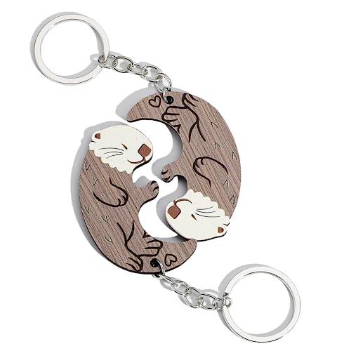 2 Stück Otter Schlüsselanhänger, Holz Partner Schlüsselanhänger, Otter Geschenk für Partner, Pärchen Schlüsselanhänger, Bruder Schlüsselanhänger von Bocguy