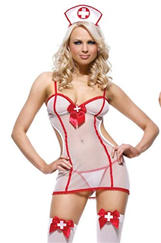 Damen Lingerie Negligee Dessous Nachtkleid Rückenfrei Spitze Pflegeuniformen Krankenschwester Kostüm Halloween Cosplay Versuchung Sexy Dessous Anzug von BodyGo