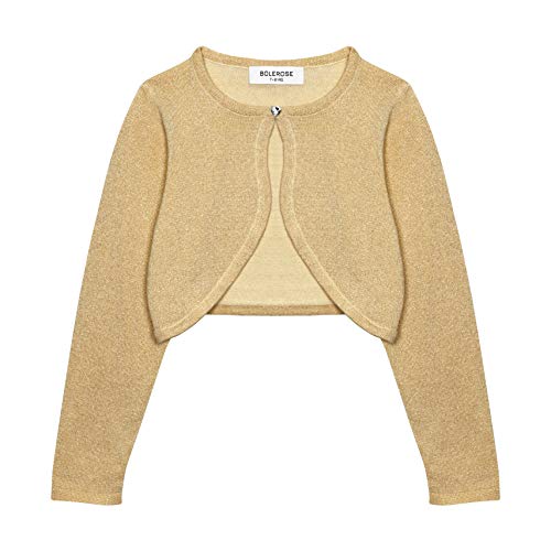 Bolerose Mädchen Langarm Bolero Funkeln Strickjacke Kinder (Gold, 13-14 Jahre) von Bolerose