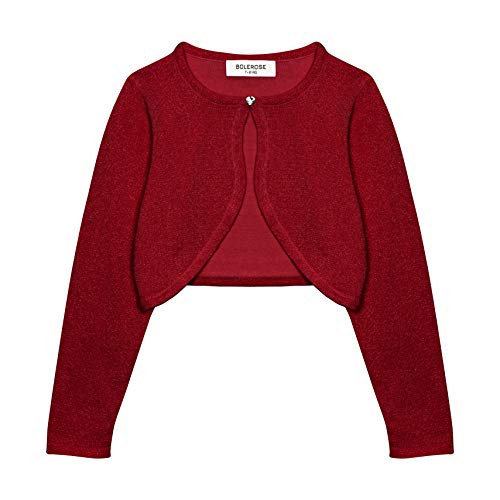 Bolerose Mädchen Langarm Bolero Funkeln Strickjacke Kinder (Rot, 7-8 Jahre) von Bolerose