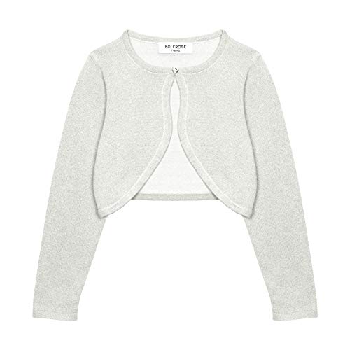 Bolerose Mädchen Langarm Bolero Funkeln Strickjacke Kinder (Silber, 11-12 Jahre) von Bolerose