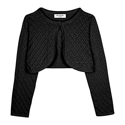 Bolerose Mädchen Langarm Bolero Pointelle-Strickbolero für Kinder (Schwarz, 3-4 Jahre) von Bolerose