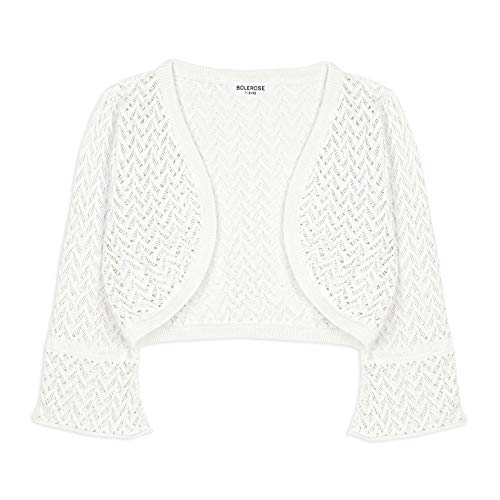 Bolerose Mädchen Langarm Bolero Weitmaschige Strickjacke für Kinder (Elfenbein, 3-4 Jahre) von Bolerose