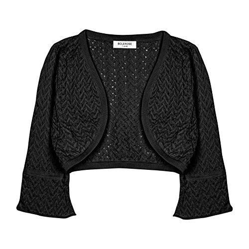 Bolerose Mädchen Langarm Bolero Weitmaschige Strickjacke für Kinder (Schwarz, 5-6 Jahre) von Bolerose