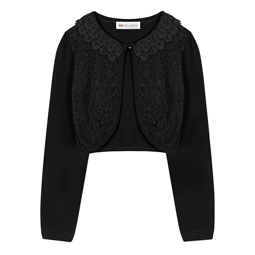 Bolerose Mädchen Lange Ärmel Blumen Spitze Bolero Strickjacke Kinder Zucken (Schwarz, 9-10 Jahre) von Bolerose