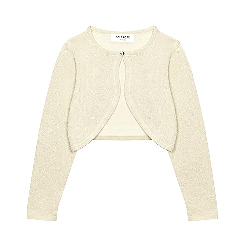 Bolerose Mädchen Lange Ärmel Glitzer Cardigan Kinder Kinder Bolerojäckchen Shrug (Champagnergold, 7-8 Jahre) von Bolerose