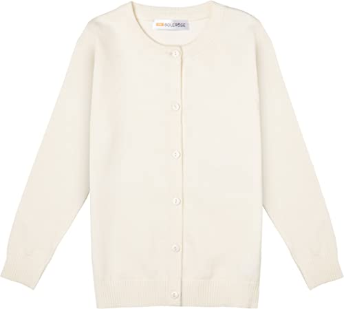 Bolerose Mädchen Lange Ärmel Schuluniform Kinder Cardigan (Elfenbein, 11-12 Jahre) von Bolerose