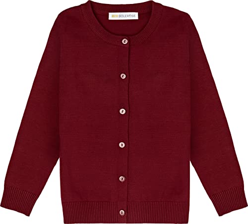 Bolerose Mädchen Lange Ärmel Schuluniform Kinder Cardigan (Weinrot, 11-12 Jahre) von Bolerose