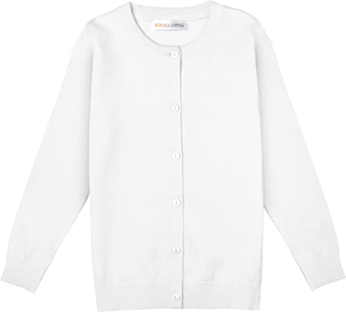 Bolerose Mädchen Lange Ärmel Schuluniform Kinder Cardigan (Weiß, 11-12 Jahre) von Bolerose