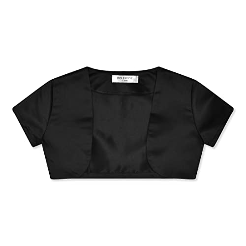 Bolerose Mädchen Satin Kurze Ärmel Bolerojäckchen Kinder Kinder Shrug (Schwarz, 3-4 Jahre) von Bolerose