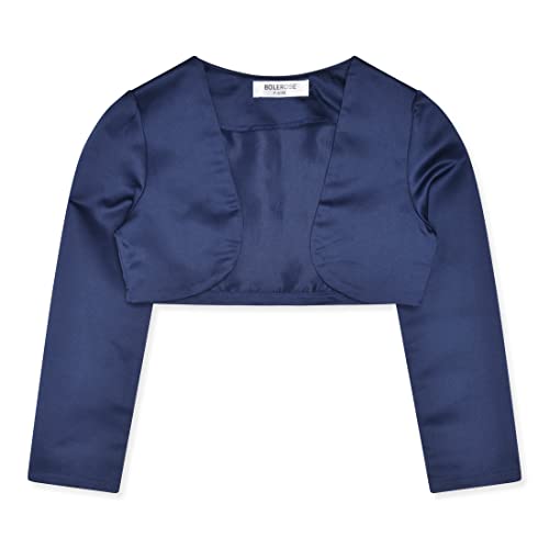 Bolerose Mädchen Satin Lange Ärmel Bolerojäckchen Kinder Kinder Shrug (Nachtblau, 7-8 Jahre) von Bolerose