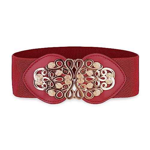 Bolerose Weit Cinch Dehnbares Elastikmaterial Bund Retro Gold Medusa Schnalle Taille Gürtel (Rot, L) von Bolerose