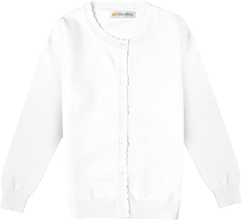 Bolerose gleichgültig Mädchen Lange Ärmel Cardigan Kinder Bolerojäckchen Shrug (Weiß, 9-10 Jahre) von Bolerose