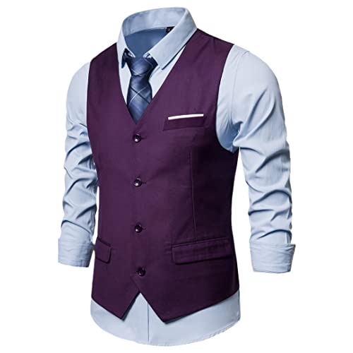 Bollrllr Herren Freizeitweste Formal Business Weste Herren Anzug Ärmellose Weste, violett, XL von Bollrllr