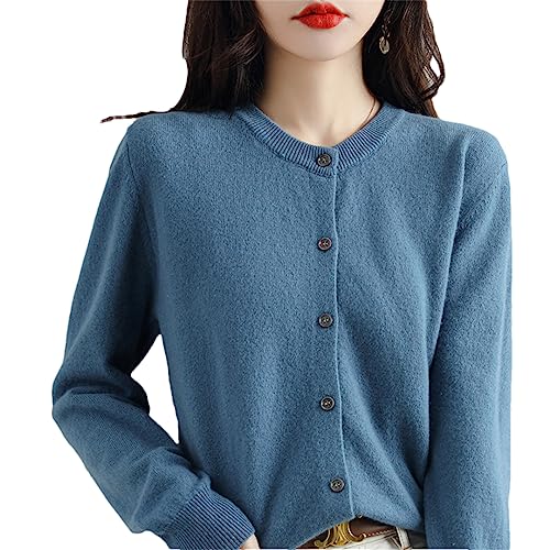 Bollrllr Damen Kaschmir Strickjacke Rundhals Pullover Frühling Herbst Winter Langarm Gestrickt Einfarbig Weiche Strickjacke Pullover, Haze Blue, XX-Large von Bollrllr