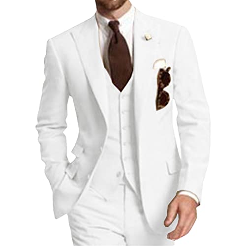 Herren Anzug Revers Zwei Knöpfe Slim Retro Formal Anzug Business Formal Dreiteiliger Anzug, weiß, XX-Large von Bollrllr