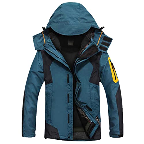 Herren Bergsteigen Reise Skijacke Windbreaker Winter Warm Kapuze Schnee Regenmantel Denim Blau 4XL von Bollrllr