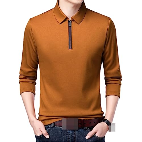 Lässige Polohemden Männer Klassische Einfarbig Reißverschluss Polo Langarm Männlichen Slim Fit Top Tees Gelb 3XL von Bollrllr