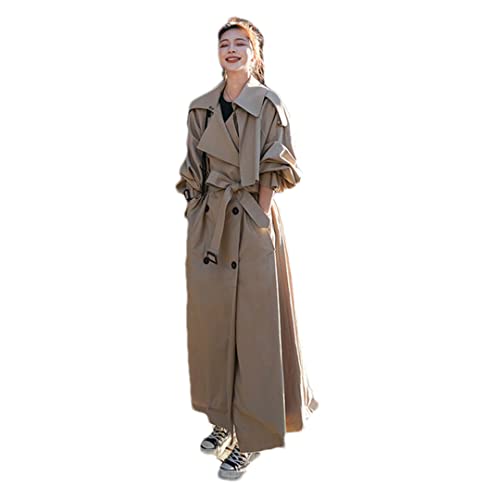 Lose Lange Damen Trenchcoat Zweireihig Kordelzug Damen Cape Trenchcoat Frühling Herbst Trenchcoat Khaki XL von Bollrllr