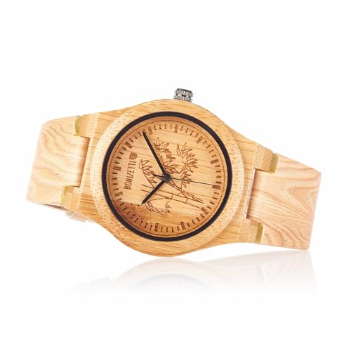 Bonizetti Damenuhr ÄTNA Holzuhr Braun Beige Durchmesser 4cm Holzarmband, Echtholz, Armbanduhr von Bonizetti