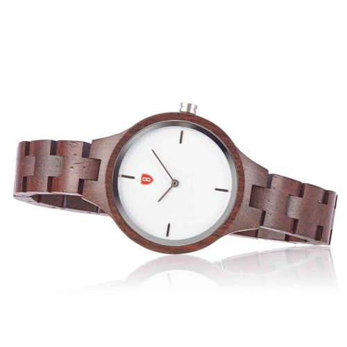 Bonizetti Damenuhr ALPENLILIE Holz-Uhr Braun Gehäuserahmen Rosé Durchmesser 3,6cm Armbanduhr, Holzarmband von Bonizetti